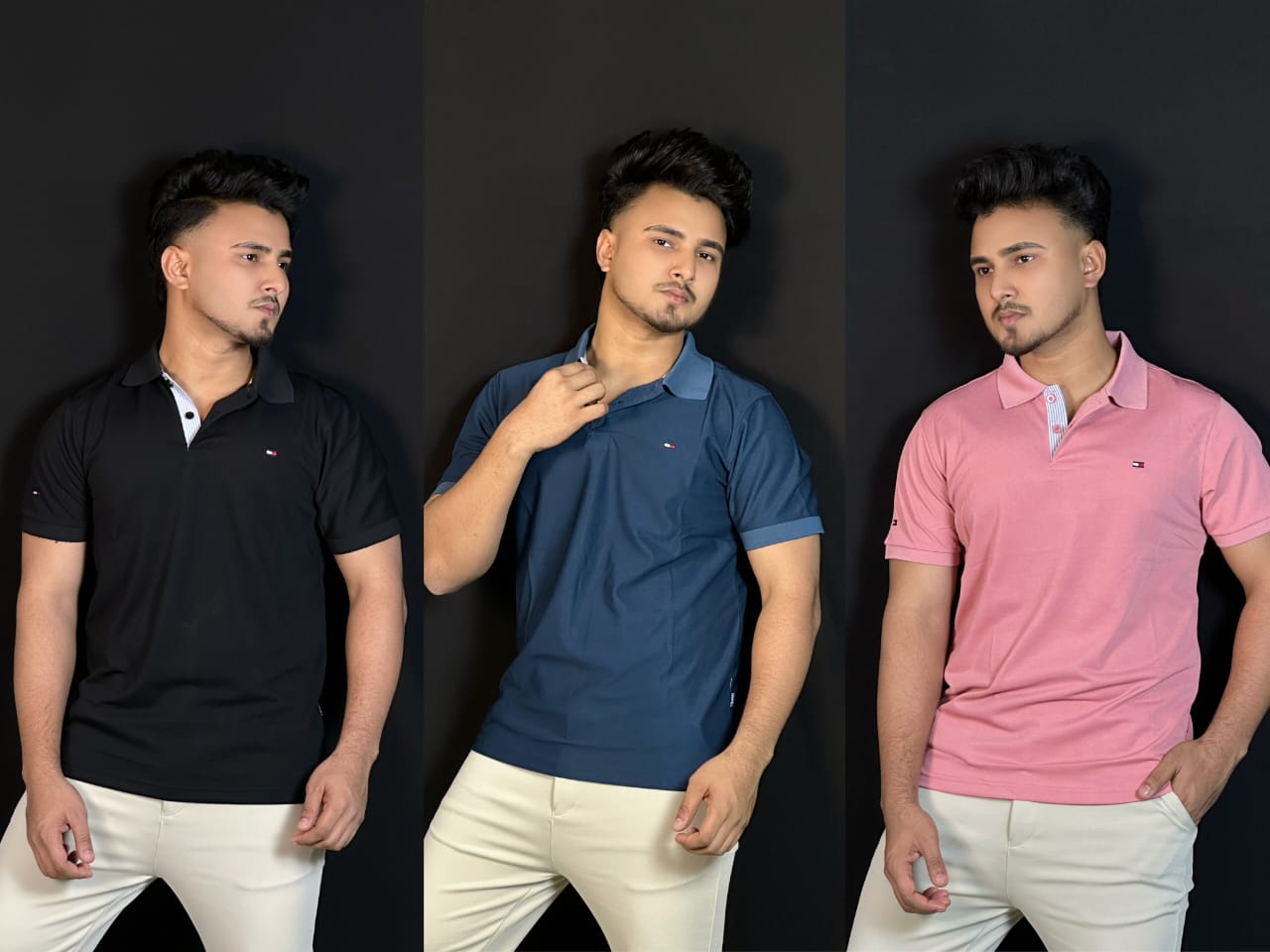 "কালো", " পেট্রল", "পিঙ্ক" কালার পোলো টি-শার্ট কম্বো। TM